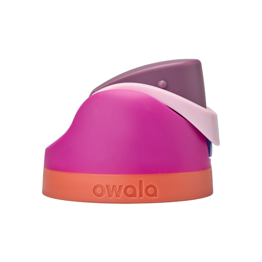 FreeSip replacement lid in Crown Jewel, magenta/fuchsia body with light pink/lavender flip cap and coral orange base ring